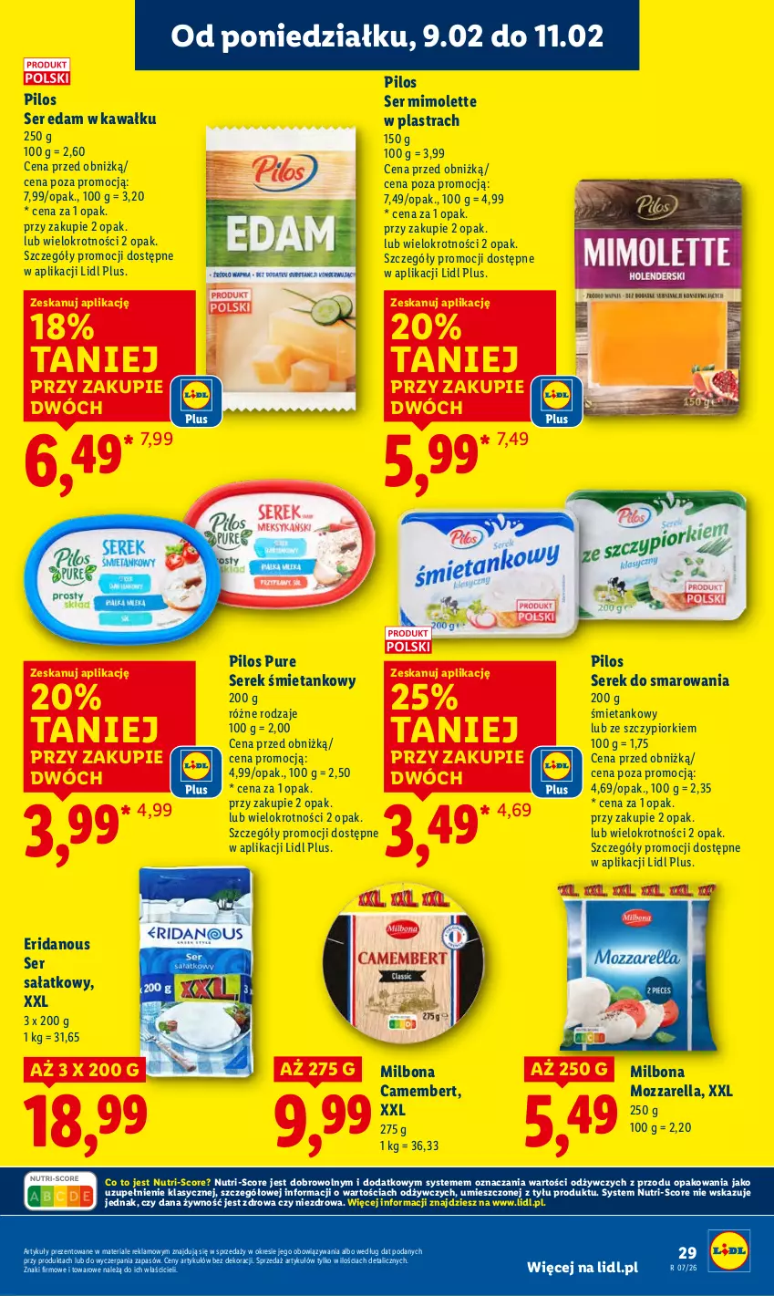 Gazetka promocyjna Lidl - GAZETKA - ważna 09.02 do 11.02.2026 - strona 29 - produkty: Camembert, Edam, Kawa, Mimolette, Mozzarella, Pilos, Pur, Sałat, Ser, Serek
