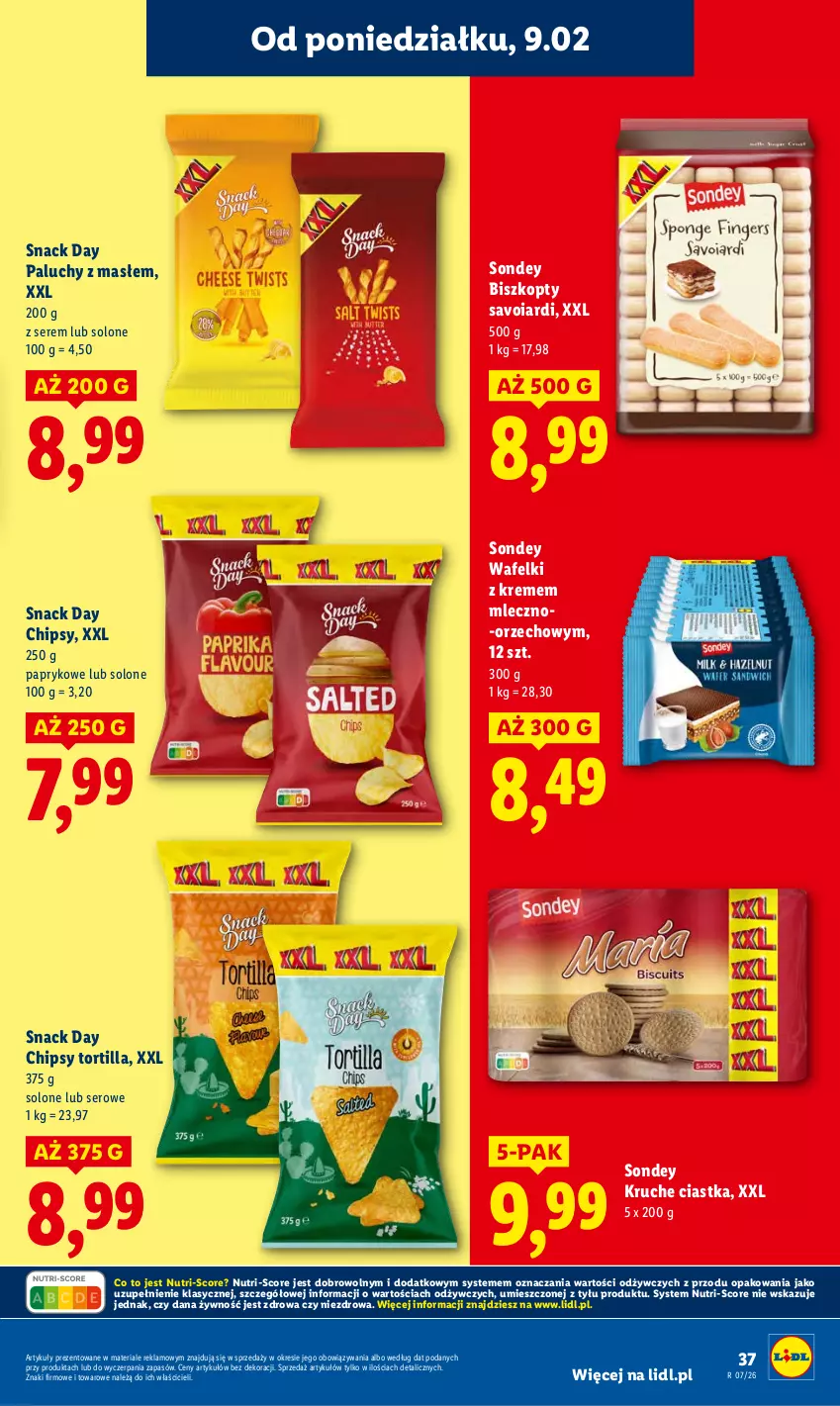 Gazetka promocyjna Lidl - GAZETKA - ważna 09.02 do 11.02.2026 - strona 37 - produkty: Biszkopty, Chipsy, Ciastka, Ser, Tortilla