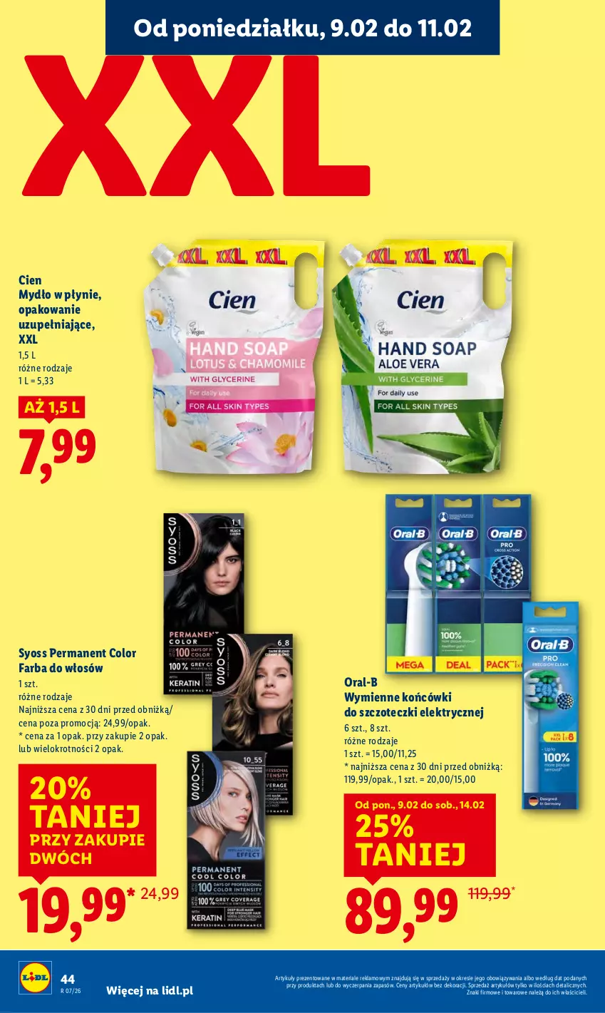 Gazetka promocyjna Lidl - GAZETKA - ważna 09.02 do 11.02.2026 - strona 44 - produkty: Fa, Farba do włosów, Końcówki do szczoteczk, Mydło, Mydło w płynie, Syoss