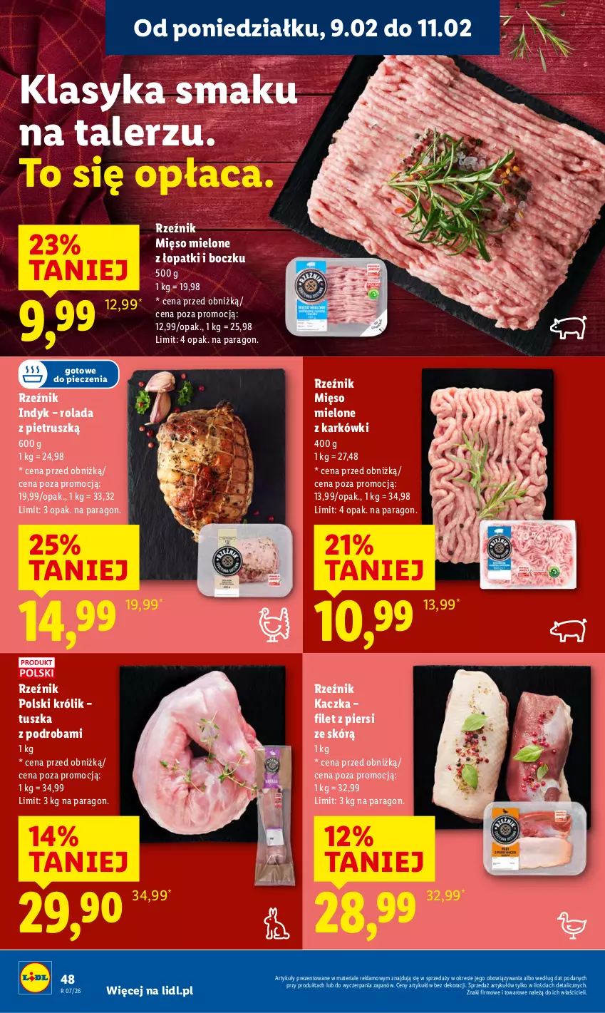 Gazetka promocyjna Lidl - GAZETKA - ważna 09.02 do 11.02.2026 - strona 48 - produkty: Kaczka, Królik, Mięso, Mięso mielone, Piec, Rolada, Talerz, Tusz