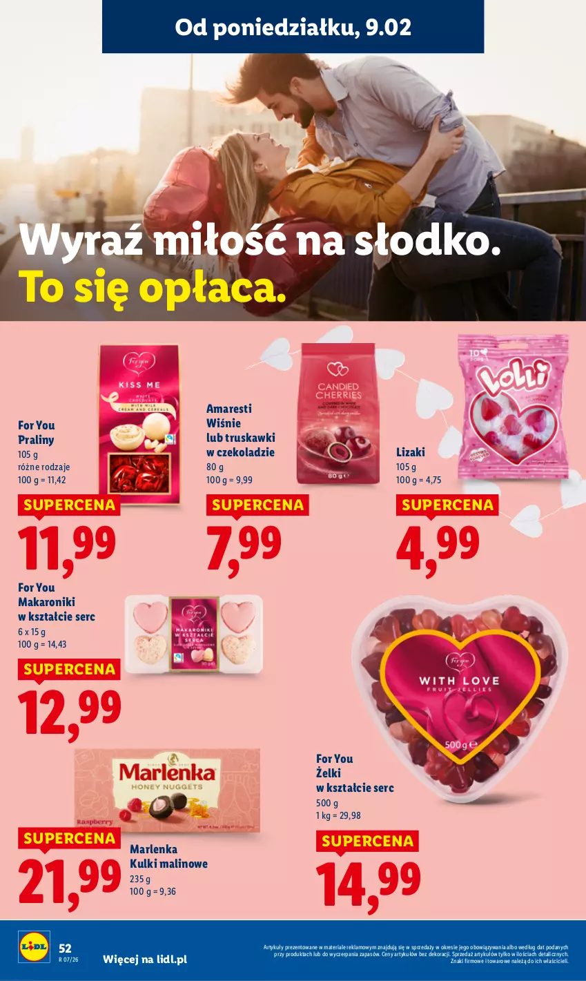 Gazetka promocyjna Lidl - GAZETKA - ważna 09.02 do 11.02.2026 - strona 52 - produkty: Lizaki, Makaron, Praliny, Ser, Truskawki