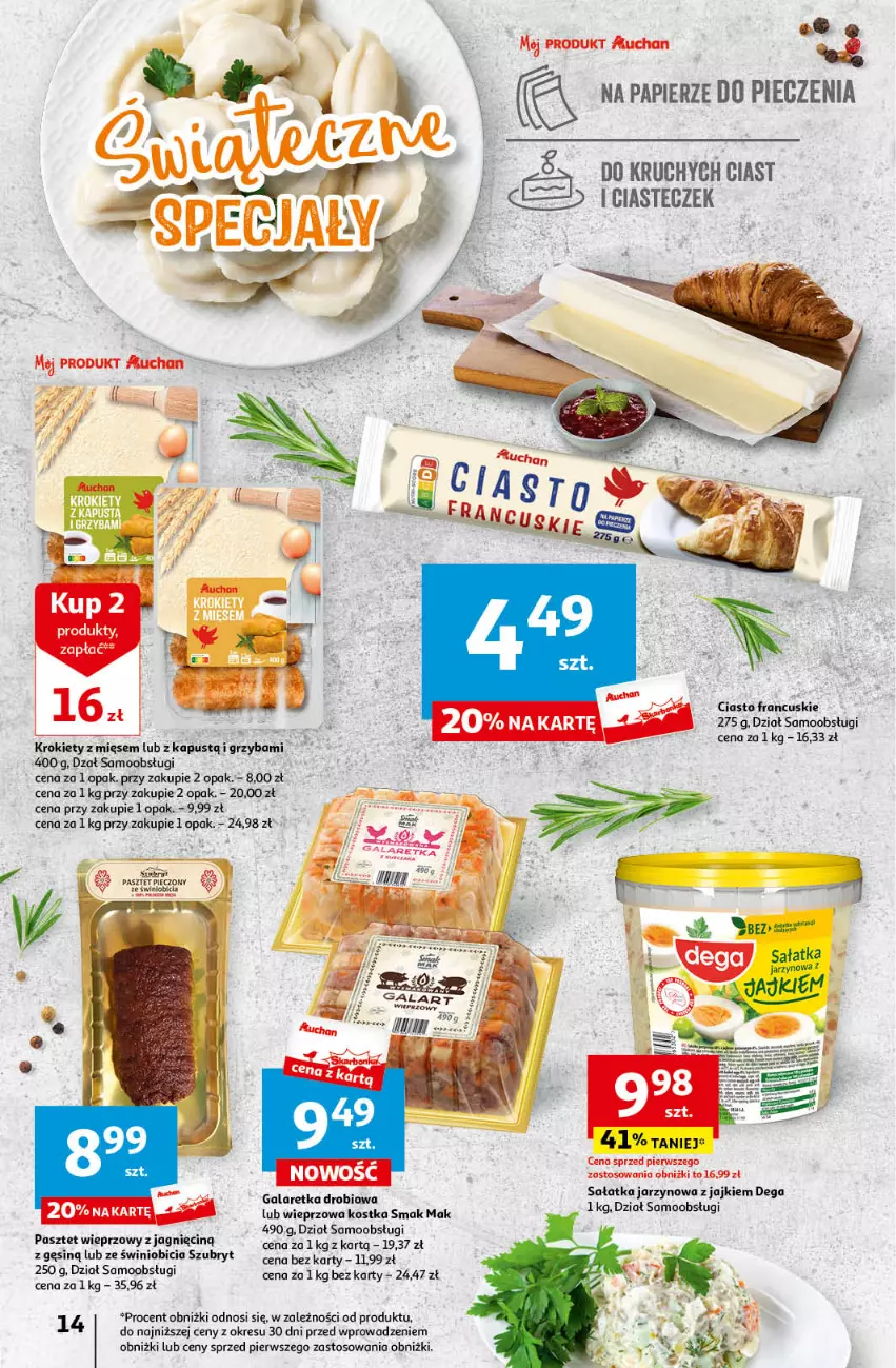 Gazetka promocyjna Auchan - Wielkanoc z najlepszej cenie! Część 2. Hipermarket Auchan - ważna 21.03 do 30.03.2024 - strona 14 - produkty: BIC, Ciasto francuskie, Dega, Kapustą, Krokiety, Papier, Pasztet, Piec, Sałat, Sałatka, Szubryt