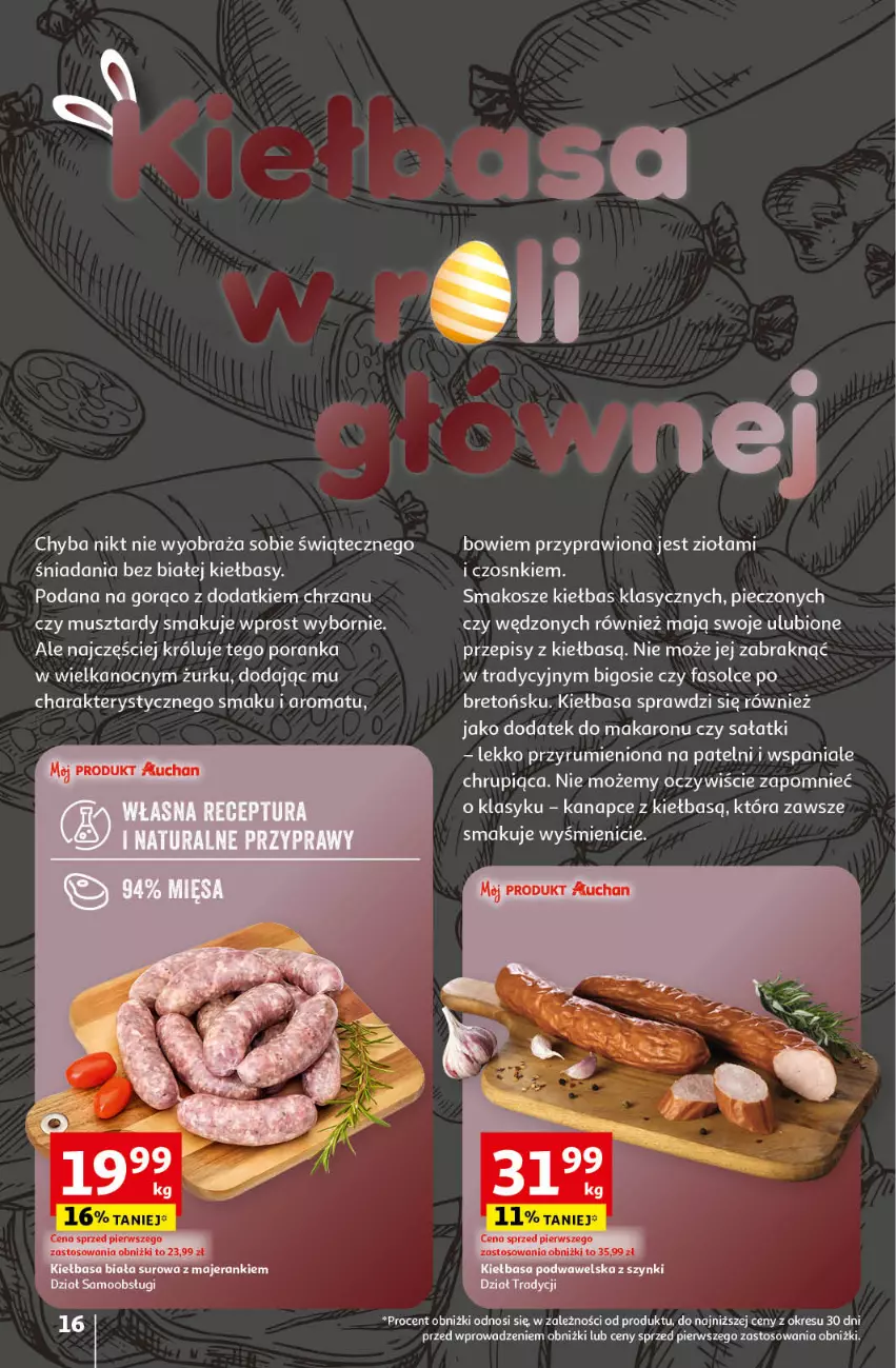 Gazetka promocyjna Auchan - Wielkanoc z najlepszej cenie! Część 2. Hipermarket Auchan - ważna 21.03 do 30.03.2024 - strona 16 - produkty: Bigos, Chrzan, Fa, Kiełbasa, Kosz, Makaron, Mus, Piec, Por, Rum, Sałat