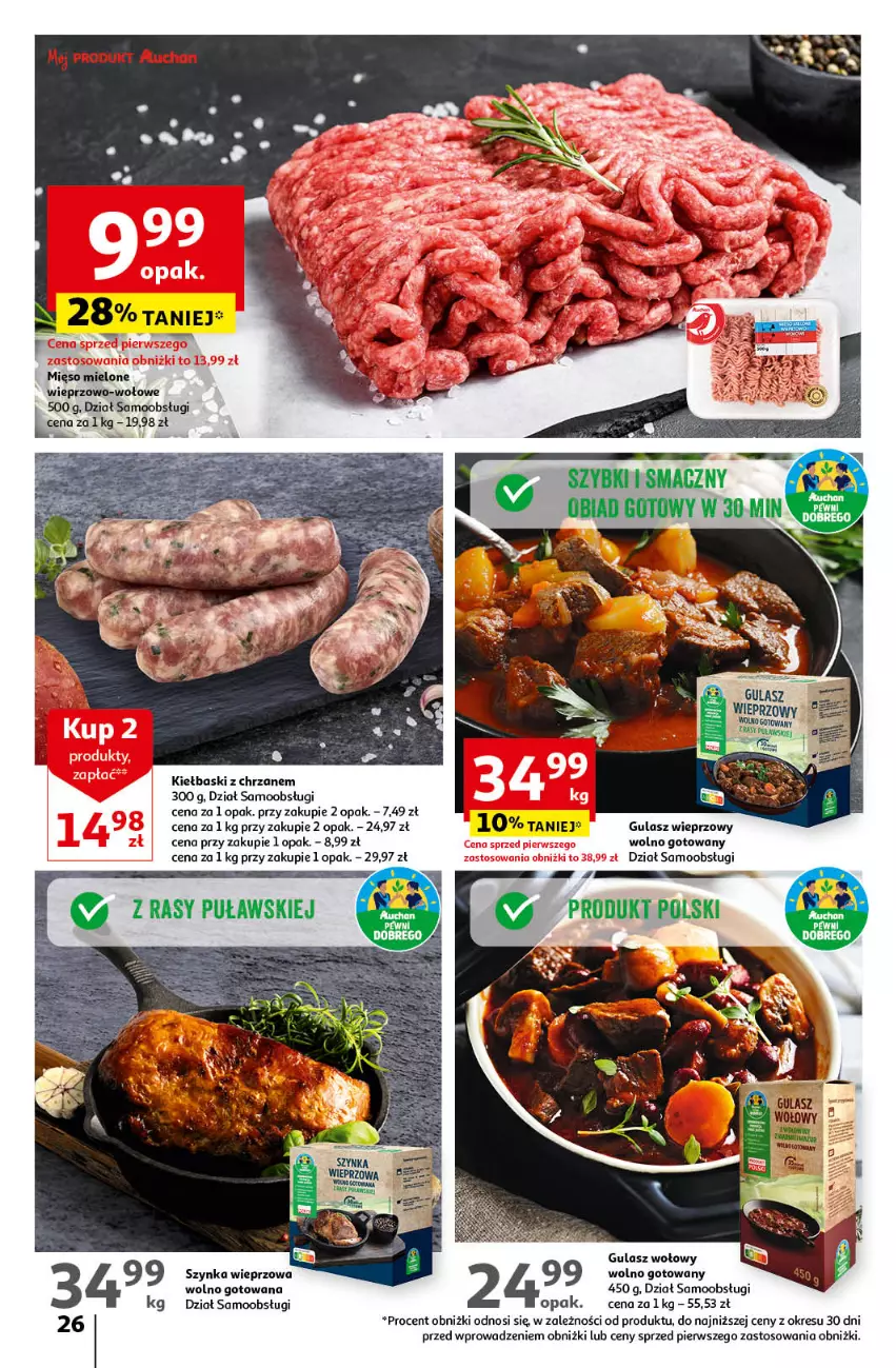 Gazetka promocyjna Auchan - Wielkanoc z najlepszej cenie! Część 2. Hipermarket Auchan - ważna 21.03 do 30.03.2024 - strona 26 - produkty: Chrzan, Gulasz wołowy, Mięso, Mięso mielone, Szynka, Szynka wieprzowa