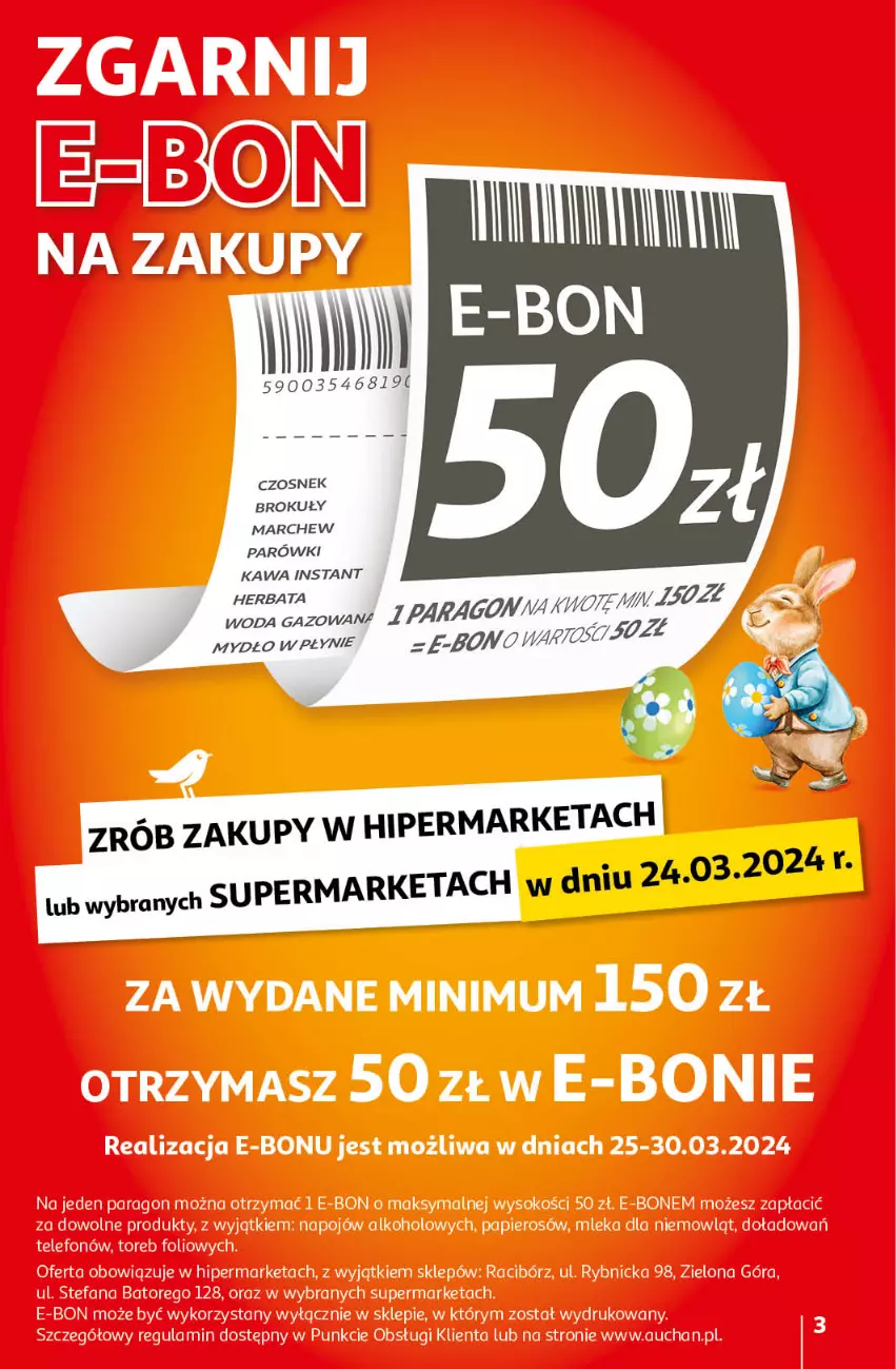 Gazetka promocyjna Auchan - Wielkanoc z najlepszej cenie! Część 2. Hipermarket Auchan - ważna 21.03 do 30.03.2024 - strona 3 - produkty: Brokuły, Czosnek, Herbata, Kawa, Mydło, Mydło w płynie, Parówki, Woda