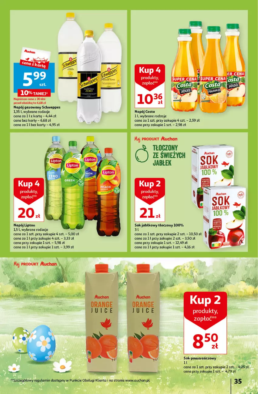 Gazetka promocyjna Auchan - Wielkanoc z najlepszej cenie! Część 2. Hipermarket Auchan - ważna 21.03 do 30.03.2024 - strona 35 - produkty: Lipton, Napój, Napój gazowany, Schweppes, Sok, Sok pomarańczowy