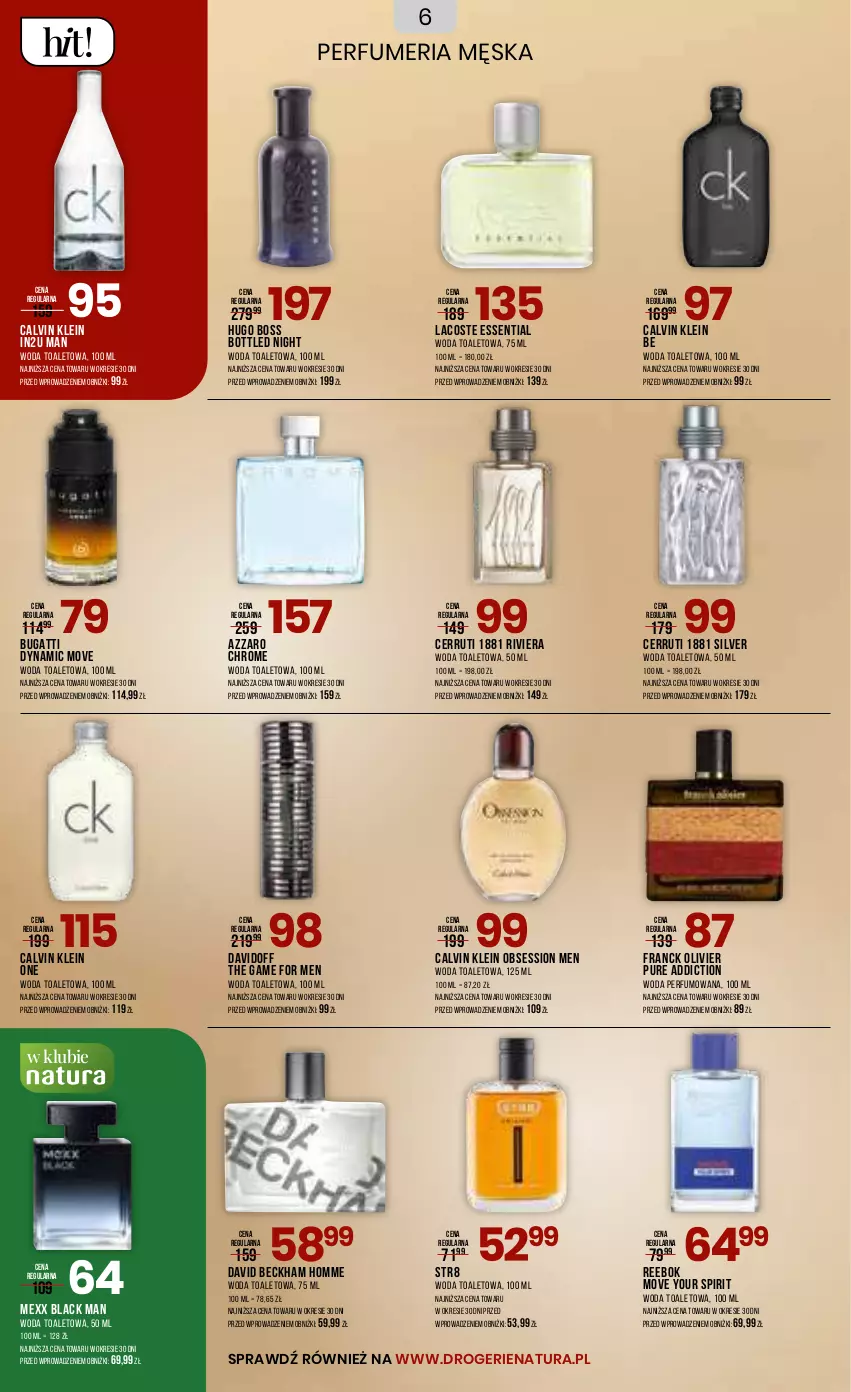 Gazetka promocyjna Drogerie Natura - Gazetka Drogerie Natura - ważna 22.08 do 04.09.2023 - strona 6 - produkty: Azzaro, Calvin Klein, Cerruti, David Beckham, Davidoff, Hugo Boss, Lack, Lacoste, Mexx, Perfum, Pur, SESSIO, Str8, Woda, Woda perfumowana, Woda toaletowa