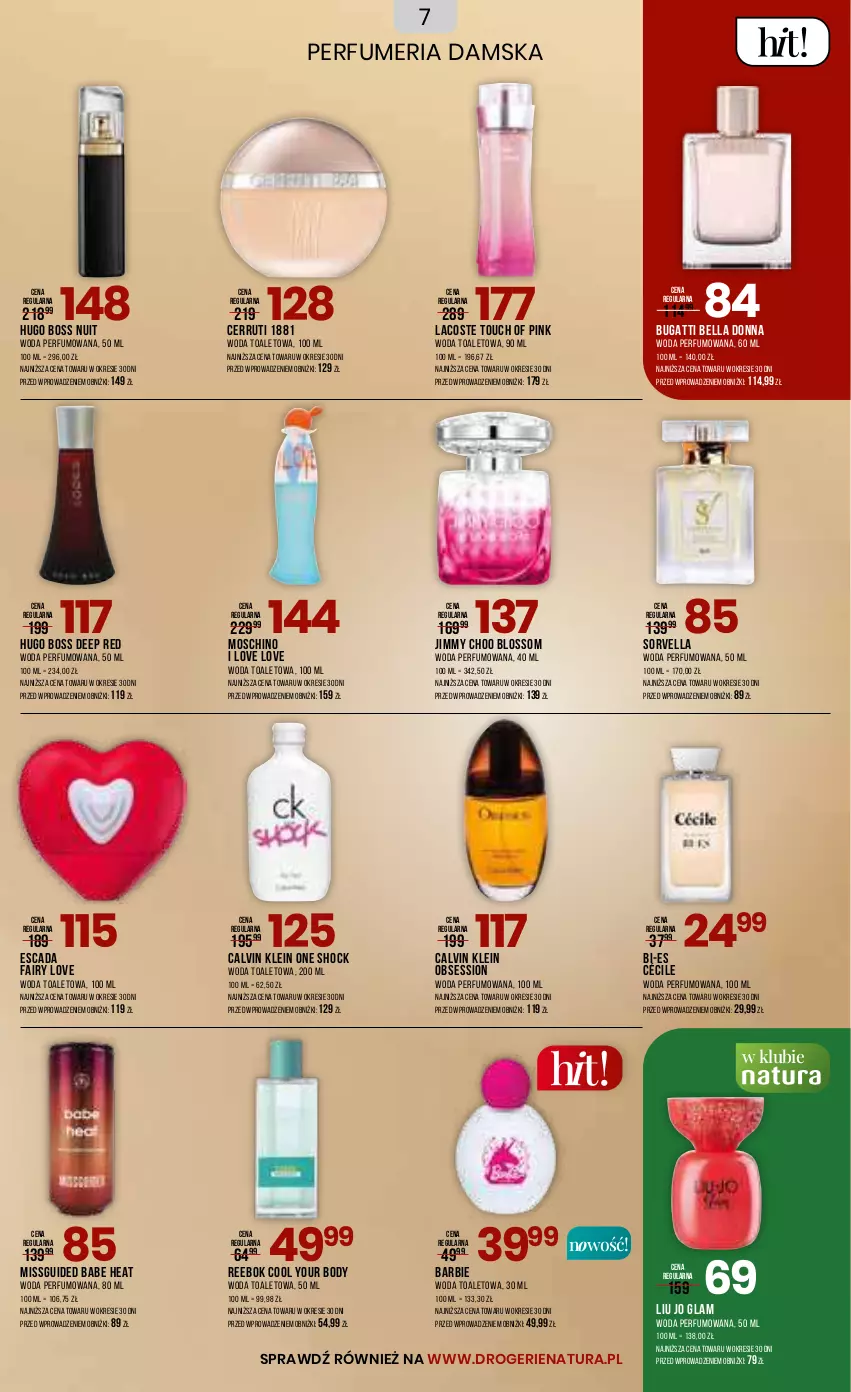 Gazetka promocyjna Drogerie Natura - Gazetka Drogerie Natura - ważna 22.08 do 04.09.2023 - strona 7 - produkty: Barbie, Bell, Bella, Body, Calvin Klein, Cerruti, Escada, Fa, Fairy, Hugo Boss, Jimmy Choo, Lacoste, Moschino, Perfum, SESSIO, Woda, Woda perfumowana, Woda toaletowa