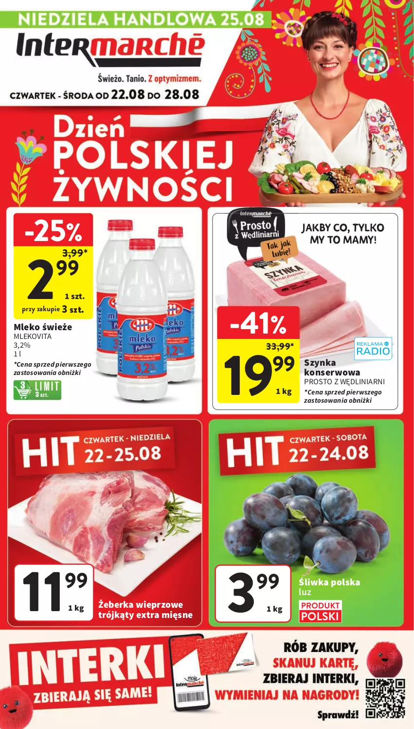 Gazetka promocyjna Intermarche - Gazetka Intermarche - ważna 22.08 do 28.08.2024 - strona 1 - produkty: Mleko, Mlekovita, Ser, Szynka, Szynka konserwowa