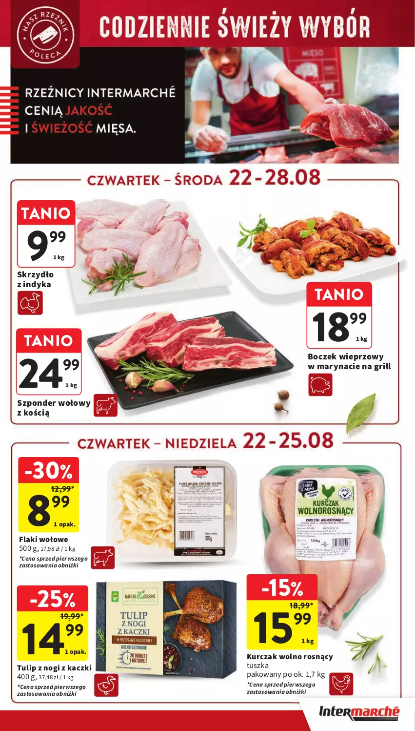 Gazetka promocyjna Intermarche - Gazetka Intermarche - ważna 22.08 do 28.08.2024 - strona 13 - produkty: Boczek, Boczek wieprzowy, Flaki, Flaki wołowe, Grill, Kurczak, Szponder wołowy, Tusz