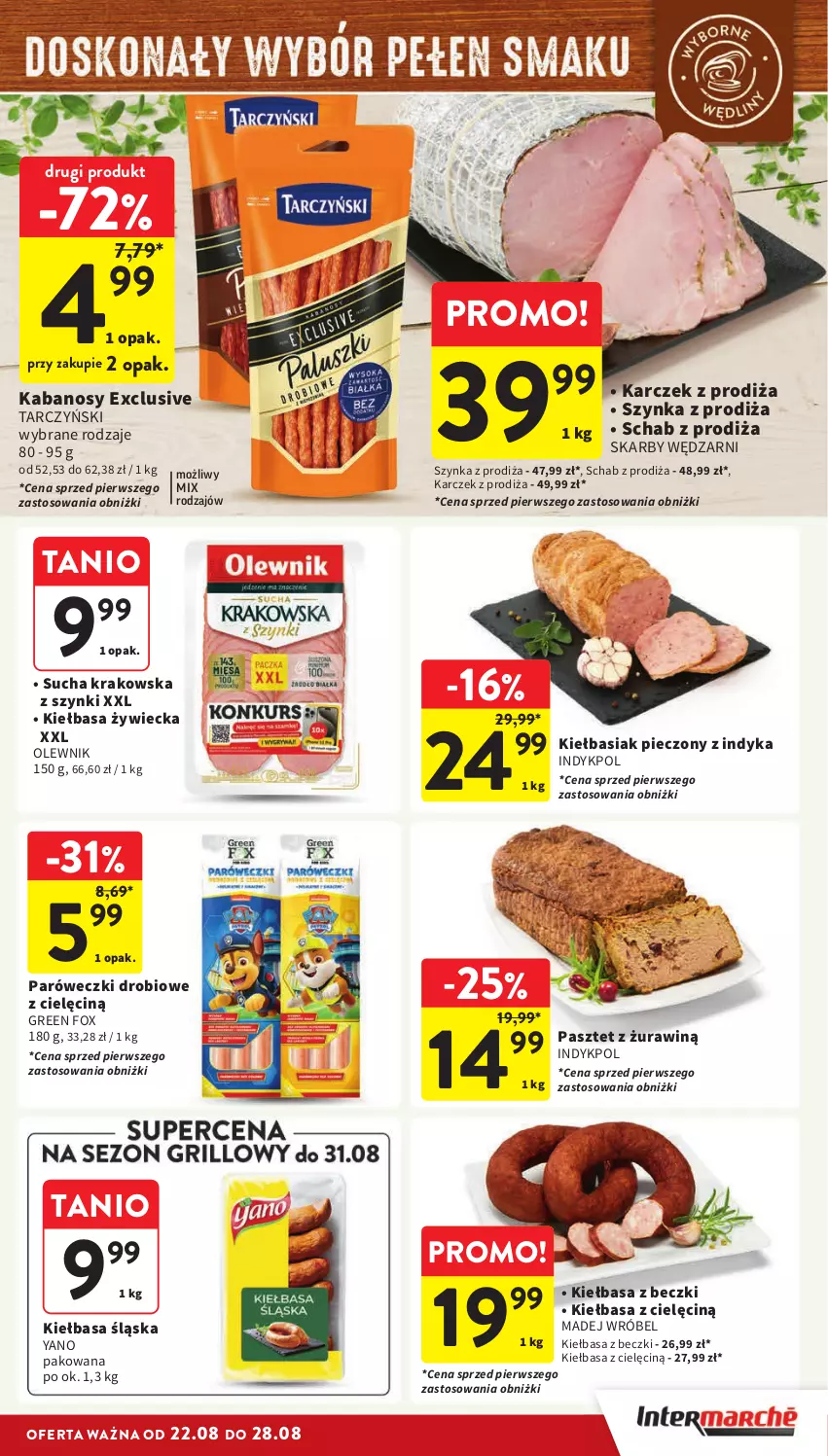 Gazetka promocyjna Intermarche - Gazetka Intermarche - ważna 22.08 do 28.08.2024 - strona 15 - produkty: Basia, Kabanos, Kiełbasa, Kiełbasa śląska, Madej Wróbel, Olewnik, Pasztet, Piec, Szynka, Tarczyński