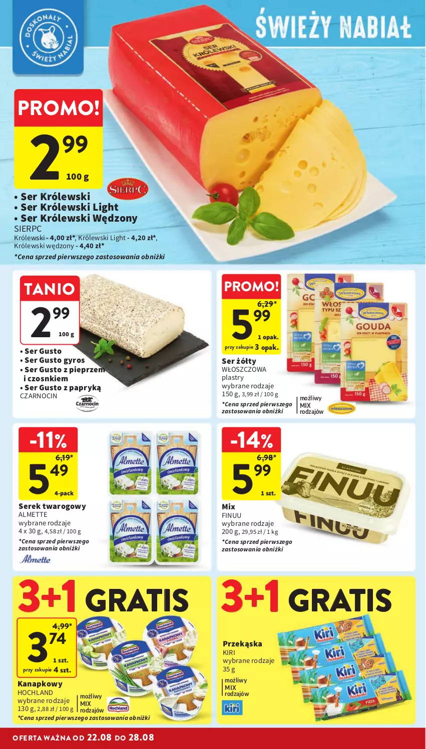 Gazetka promocyjna Intermarche - Gazetka Intermarche - ważna 22.08 do 28.08.2024 - strona 20 - produkty: Almette, Finuu, Gra, Gyros, Hochland, Królewski, Pieprz, Ser, Serek, Serek twarogowy