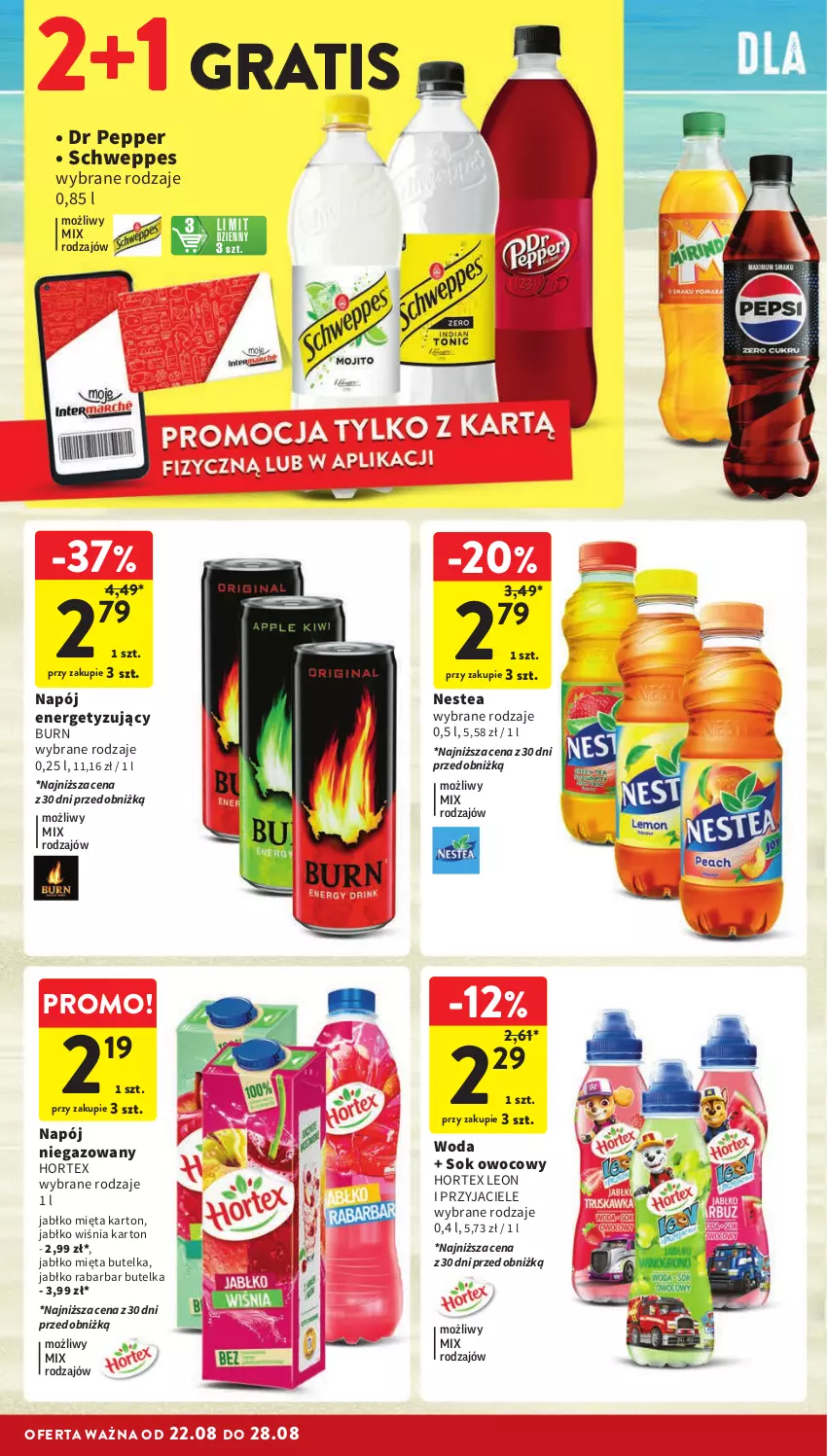 Gazetka promocyjna Intermarche - Gazetka Intermarche - ważna 22.08 do 28.08.2024 - strona 32 - produkty: Gra, Hortex, Leon, Mięta, Napój, Napój niegazowany, Nestea, Schweppes, Sok, Woda