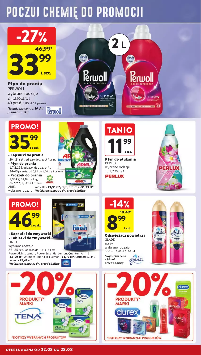 Gazetka promocyjna Intermarche - Gazetka Intermarche - ważna 22.08 do 28.08.2024 - strona 34 - produkty: Ariel, Finish, Kapsułki do prania, Odświeżacz powietrza, Perwoll, Płyn do płukania, Płyn do prania, Proszek do prania, Tablet, Tabletki do zmywarki, Zmywarki