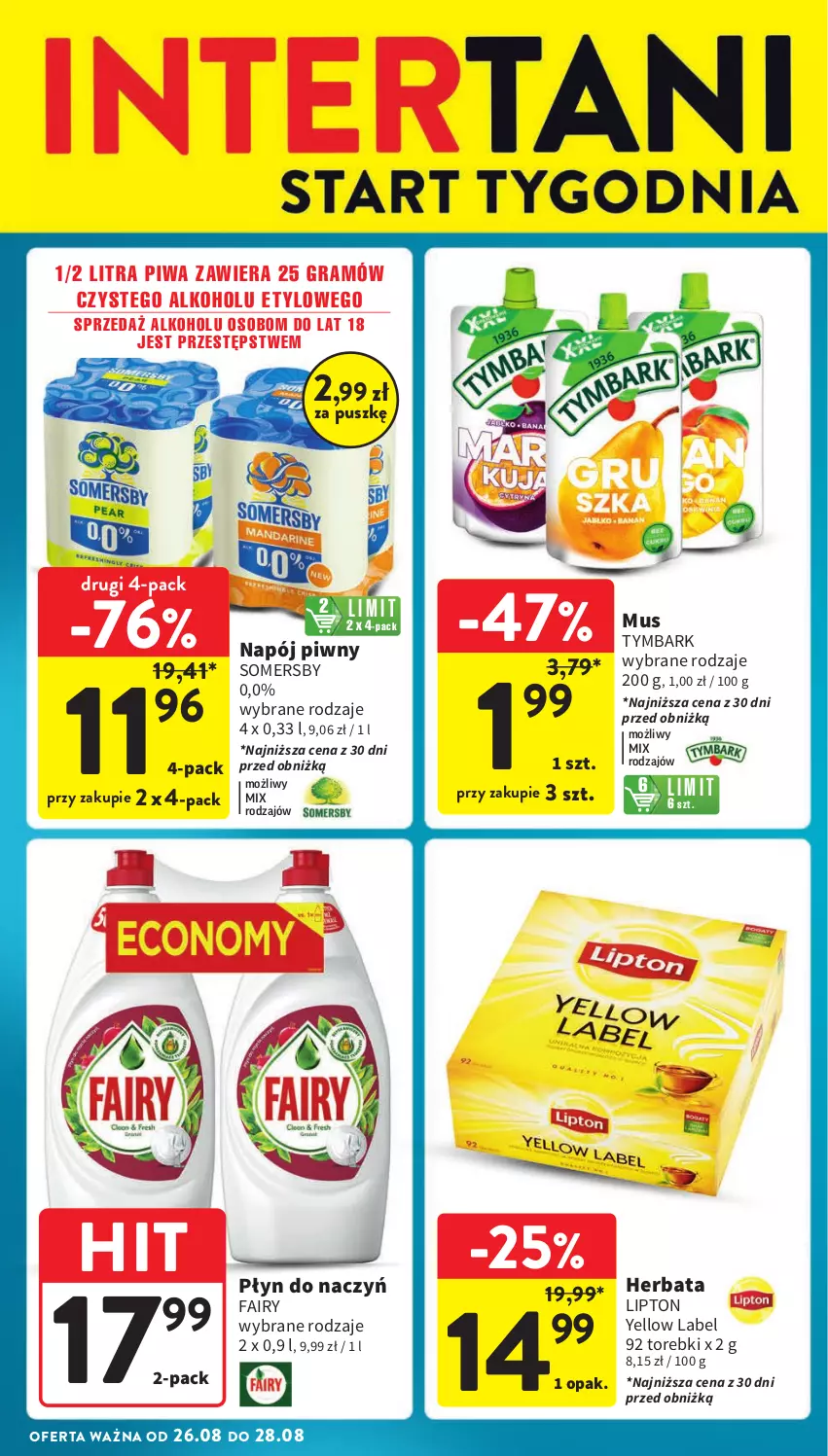 Gazetka promocyjna Intermarche - Gazetka Intermarche - ważna 22.08 do 28.08.2024 - strona 38 - produkty: Fa, Fairy, Gra, Herbata, Lipton, Mus, Napój, Piwa, Somersby, Tymbark