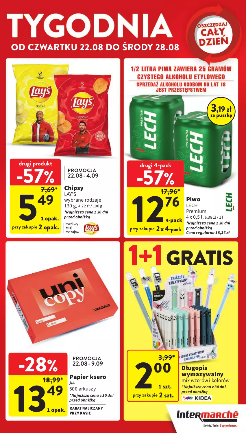 Gazetka promocyjna Intermarche - Gazetka Intermarche - ważna 22.08 do 28.08.2024 - strona 5 - produkty: Chipsy, Długopis, Gra, Lech Premium, Papier, Piwo, Ser