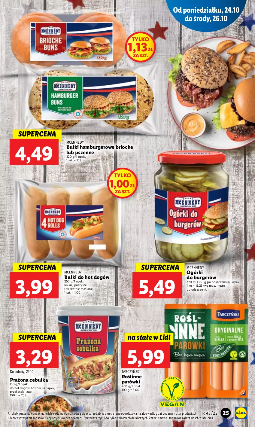 Gazetka promocyjna Lidl - GAZETKA - ważna 24.10 do 26.10.2022 - strona 29 - produkty: Bułki do hot dogów, Burger, Hamburger, Hot dog, Parówki, Tarczyński