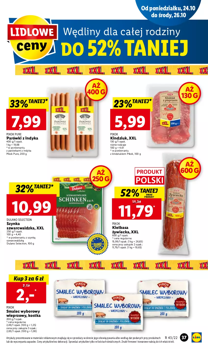 Gazetka promocyjna Lidl - GAZETKA - ważna 24.10 do 26.10.2022 - strona 41 - produkty: Dulano, Kiełbasa, Kindziuk, Parówki, Parówki z indyka, PIKOK, Por, Pur, Smalec, Szynka