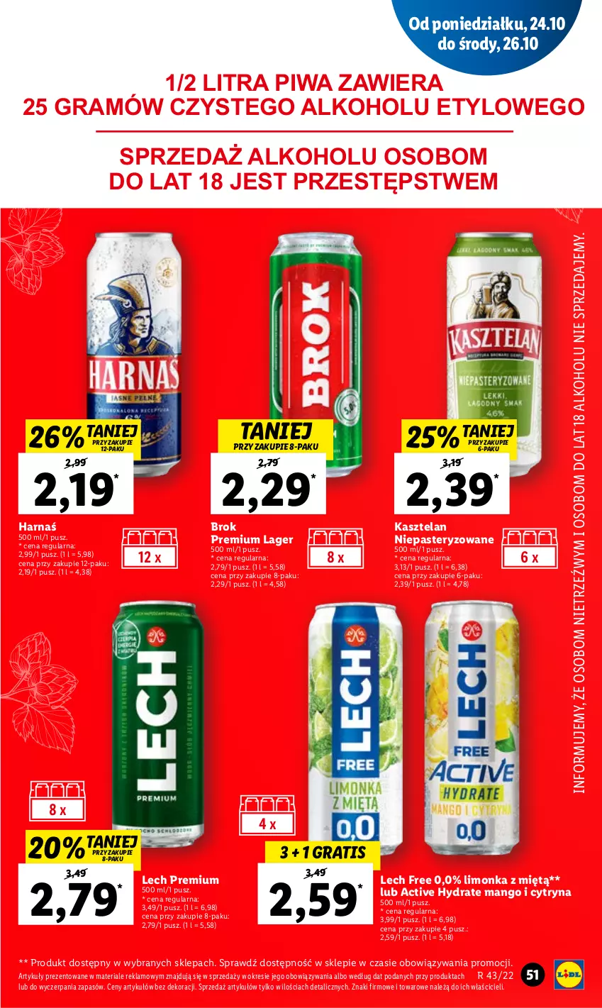 Gazetka promocyjna Lidl - GAZETKA - ważna 24.10 do 26.10.2022 - strona 55 - produkty: Gra, Harnaś, Kasztelan, Lech Premium, Limonka, Mango, Piwa