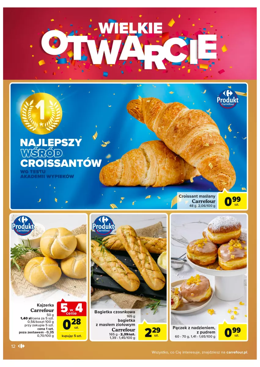 Gazetka promocyjna Carrefour - Gazetka Wielkie Otwarcie Carrefour Częstochowa - ważna 24.08 do 29.08.2022 - strona 12 - produkty: Bagietka, Bagietka czosnkowa, Croissant, Kajzerka, Kosz, Pączek