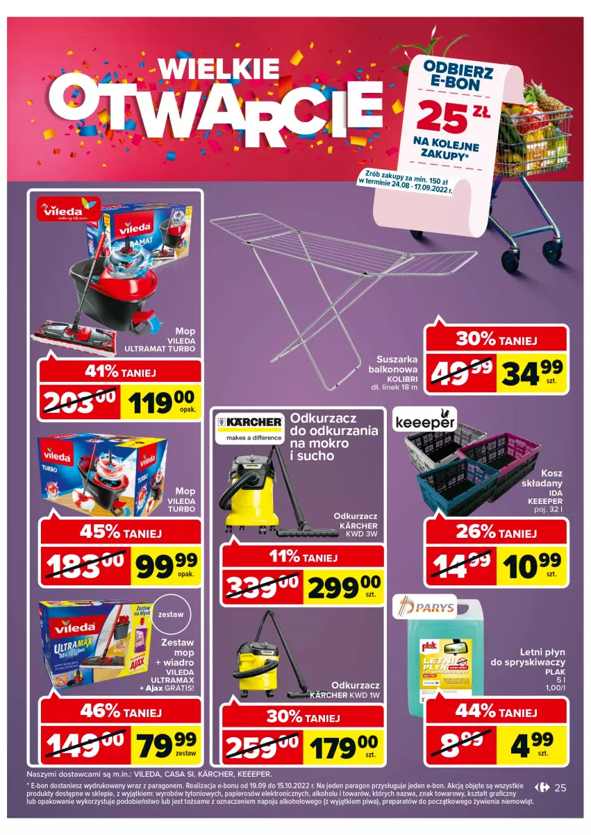 Gazetka promocyjna Carrefour - Gazetka Wielkie Otwarcie Carrefour Częstochowa - ważna 24.08 do 29.08.2022 - strona 25 - produkty: Ajax, Gra, Mop, Odkurzacz, Papier, Piwa, Rama, Vileda