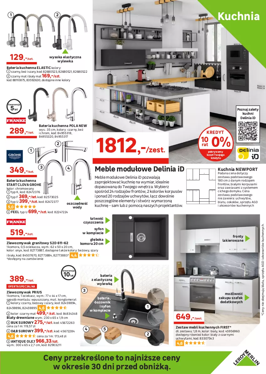 Gazetka promocyjna Leroy Merlin - Gazetka Leroy Merlin - ważna 01.03 do 21.03.2023 - strona 11 - produkty: Bateria, Bateria kuchenna, Dozownik, Dozownik mydła, Fa, Gra, Grohe, Isla, Kosz, Kuchnia, Lakier, Lustro, Meble, Ociekacz, Olej, Papier, Pokrywa, Por, Ser, Słupek, Sok, Stojak, Syfon, Szafka, Szafka pod umywalkę, Szczotka, Umywalka, Zestaw mebli kuchennych, Zlew, Zlewozmywak