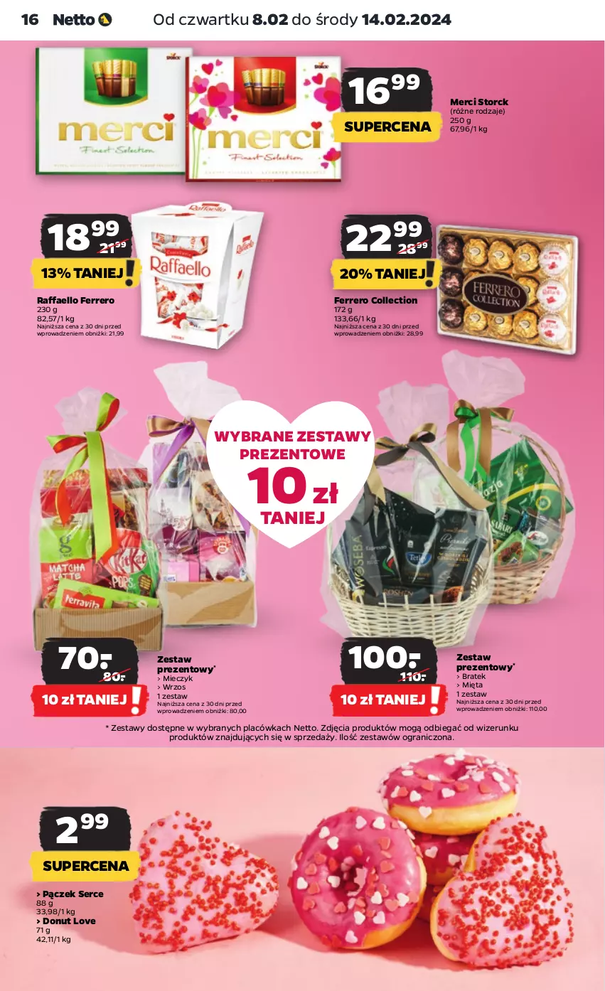 Gazetka promocyjna Netto - Artykuły spożywcze - ważna 08.02 do 14.02.2024 - strona 16 - produkty: Donut, Fa, Ferrero, Gra, Merci, Miecz, Mięta, Pączek, Raffaello, Ser, Zestaw prezentowy