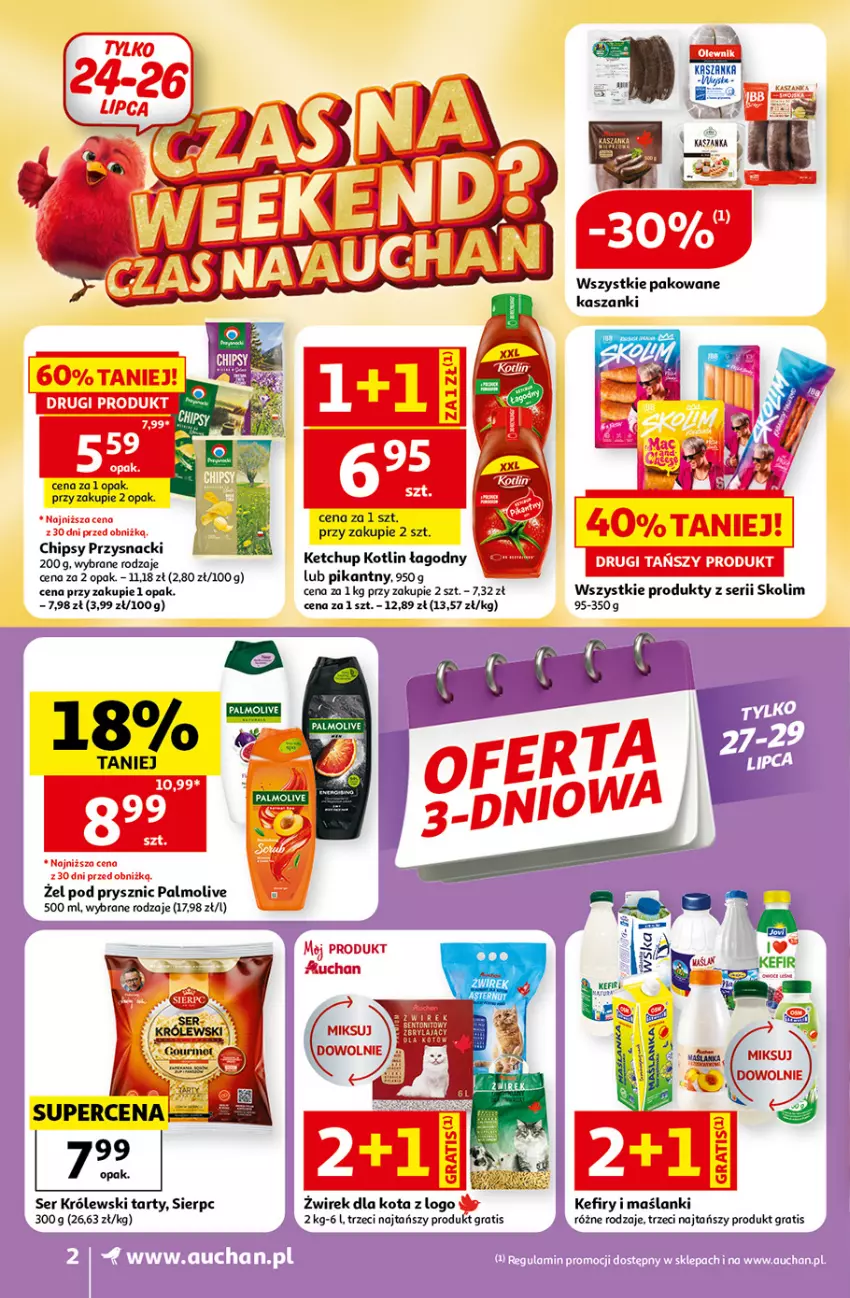 Gazetka promocyjna Auchan - Gazetka 30 Lat Supermarket Auchan - ważna 23.07 do 29.07.2026 - strona 2 - produkty: Chipsy, Gra, Gry, Kasza, Kaszanka, Kefir, Ketchup, Kotlin, Królewski, Lanki, Palmolive, Przysnacki, Ser