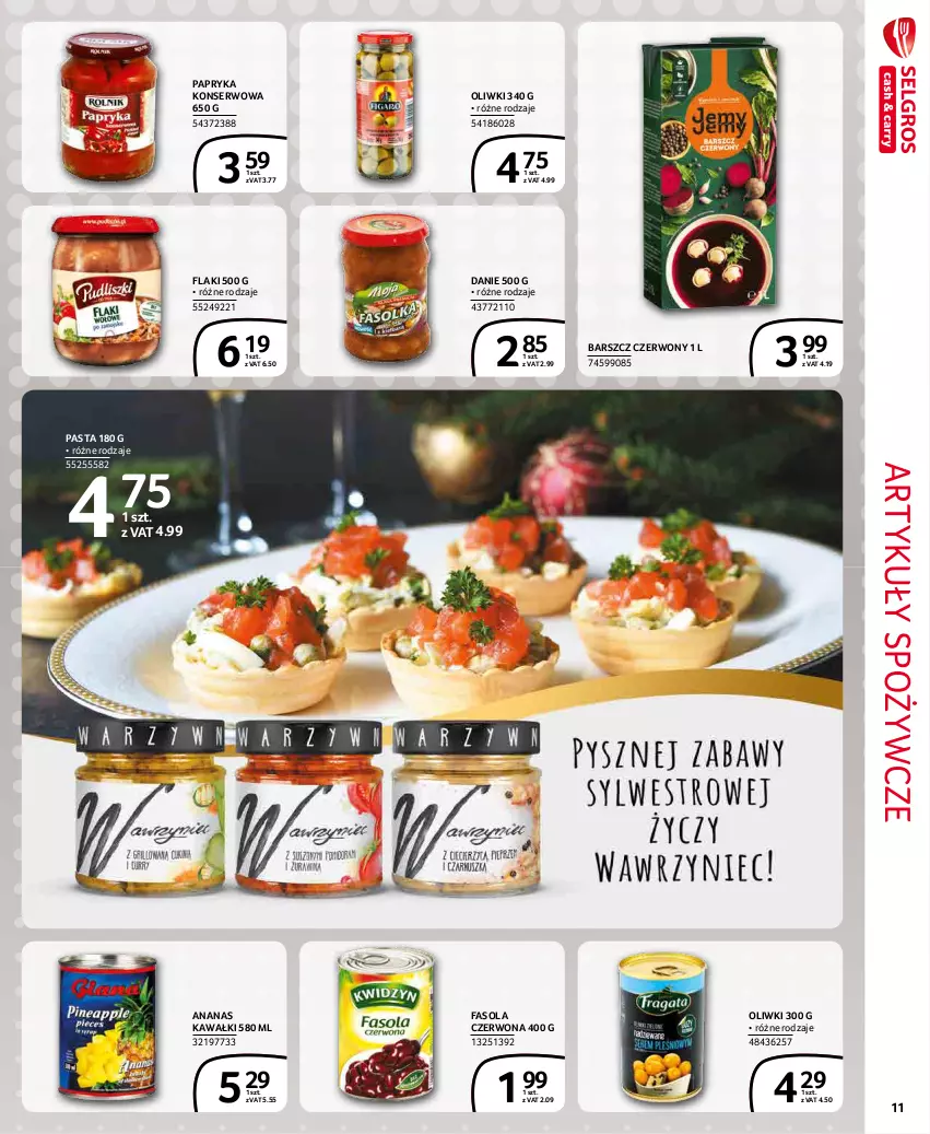 Gazetka promocyjna Selgros - Extra Oferta - ważna 01.12 do 31.12.2021 - strona 11 - produkty: Ananas, Artykuły spożywcze, Fa, Fasola, Flaki, Kawa, Oliwki, Papryka, Ser