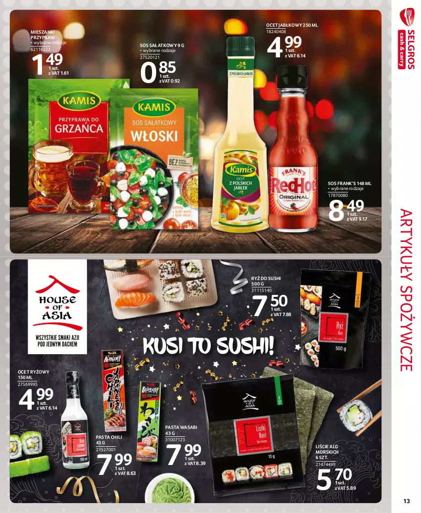 Gazetka promocyjna Selgros - Extra Oferta - ważna 01.12 do 31.12.2021 - strona 13 - produkty: Artykuły spożywcze, LG, Ocet, Ocet ryżowy, Pasta wasabi, Ryż, Ryż do sushi, Sałat, Sos, Sushi, Wasa