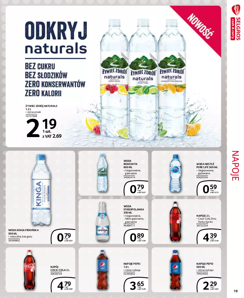 Gazetka promocyjna Selgros - Extra Oferta - ważna 01.12 do 31.12.2021 - strona 19 - produkty: Coca-Cola, Fa, Fanta, Napój, Napoje, Nestlé, Pepsi, Pur, Sprite, Staropolanka, Woda