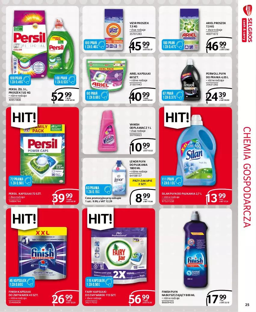 Gazetka promocyjna Selgros - Extra Oferta - ważna 01.12 do 31.12.2021 - strona 25 - produkty: Ariel, Fa, Fairy, Finish, Lenor, Odplamiacz, Persil, Perwoll, Płyn do płukania, Płyn do prania, Płyn nabłyszczający, Silan, Vanish, Vizir