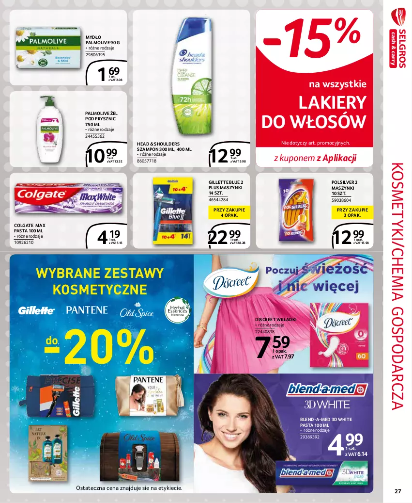 Gazetka promocyjna Selgros - Extra Oferta - ważna 01.12 do 31.12.2021 - strona 27 - produkty: Blend-a-Med, Colgate, Discreet, Gillette, Lakier, LG, Mydło, Palmolive, Szampon, Wkładki