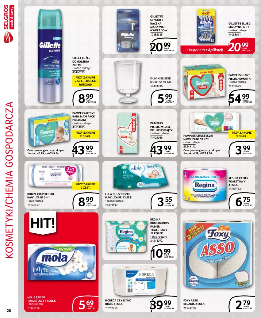 Gazetka promocyjna Selgros - Extra Oferta - ważna 01.12 do 31.12.2021 - strona 28 - produkty: Chusteczki, Foxy, Gillette, Gin, Kieliszek, Majtki, Mola, Pampers, Papier, Papier toaletowy, Pieluchomajtki, Ręcznik, Rolki, Rum