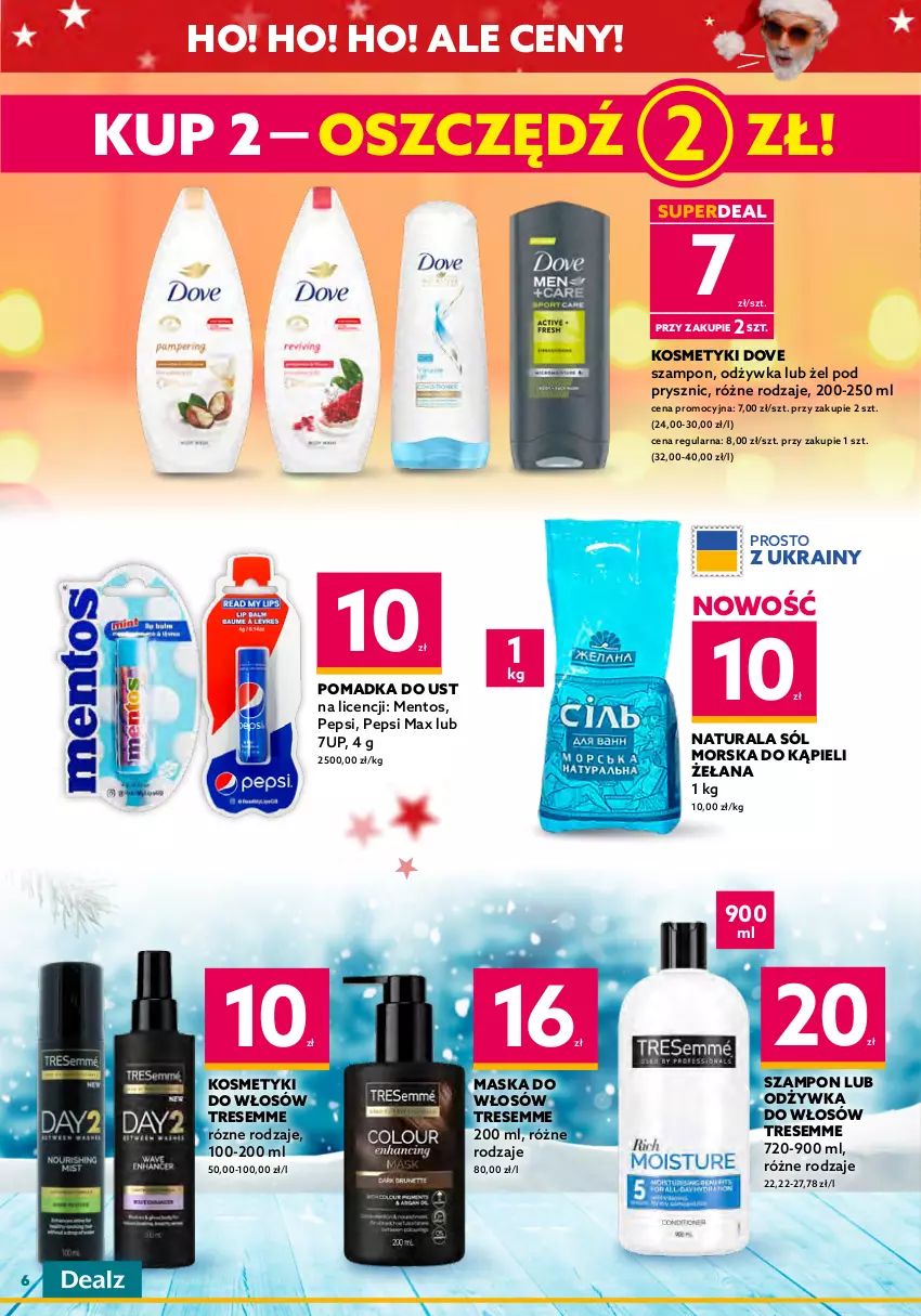 Gazetka promocyjna Dealz - NOWA GAZETKADeal z Mikołajem! - ważna 30.11 do 13.12.2022 - strona 6 - produkty: 7up, C-Thru, Dezodorant, Dove, Kalendarz, Lack, Maska, Maska do włosów, Mentos, Odżywka, Paleta, Pepsi, Pepsi max, Perfum, Sól, Szampon, Tonik