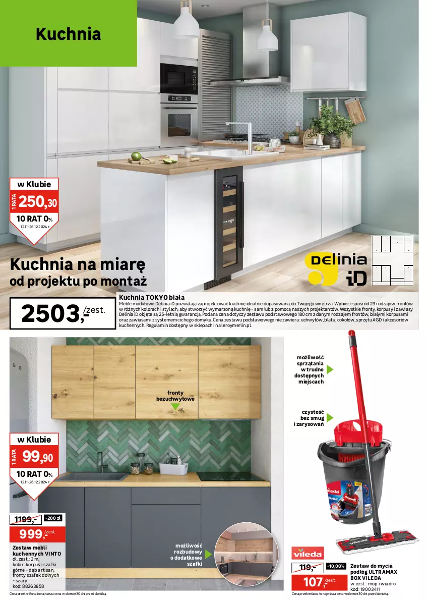 Gazetka promocyjna Leroy Merlin - Gazetka Leroy Merlin - ważna 14.11 do 26.12.2024 - strona 24 - produkty: Bateria, Bateria kuchenna, Dron, Drzwi, Korpusy, Kuchnia, Meble, Mop, Mus, Ociekacz, Rama, Rum, Syfon, Vileda, Wiadro, Zestaw mebli kuchennych, Zlew, Zlewozmywak