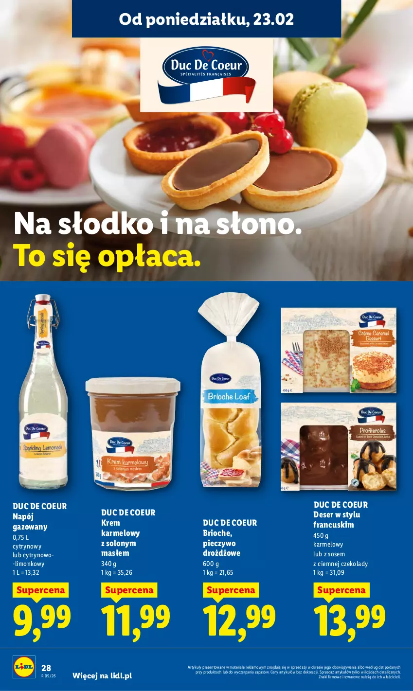 Gazetka promocyjna Lidl - Oferta ważna od 23.02 do 25.02 - ważna 23.02 do 25.02.2026 - strona 28 - produkty: Deser, Napój, Napój gazowany, Piec, Pieczywo, Ser, Sos