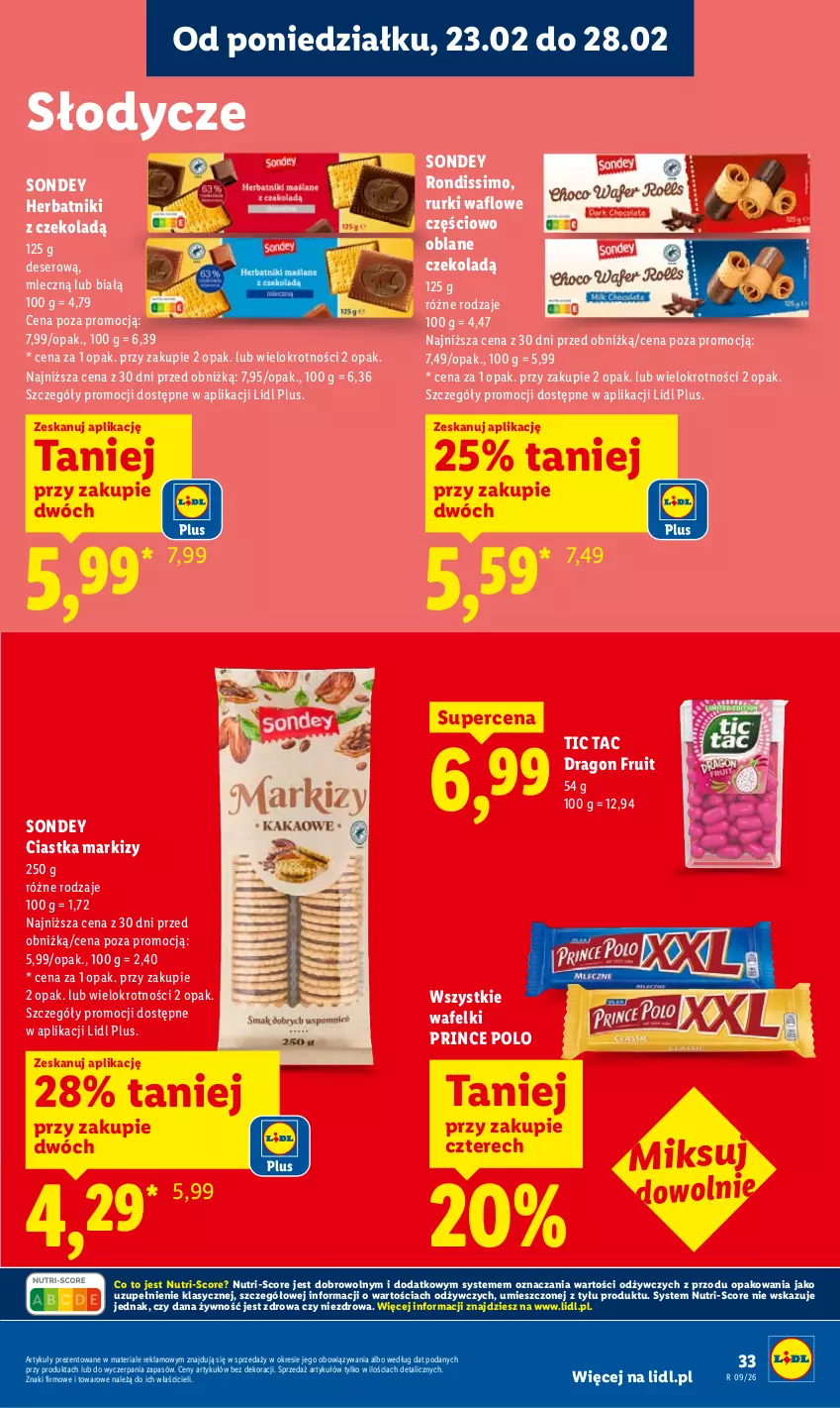 Gazetka promocyjna Lidl - Oferta ważna od 23.02 do 25.02 - ważna 23.02 do 25.02.2026 - strona 33 - produkty: Ciastka, Deser, Herbatniki, Prince Polo, Rurki, Ser