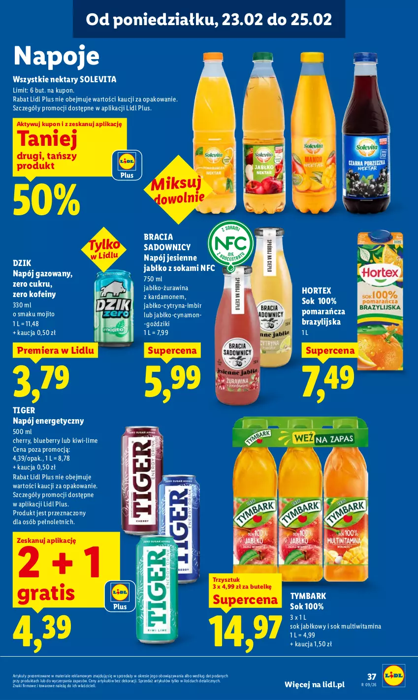 Gazetka promocyjna Lidl - Oferta ważna od 23.02 do 25.02 - ważna 23.02 do 25.02.2026 - strona 37 - produkty: Gra, Hortex, Imbir, Kiwi, Napój, Napój energetyczny, Napój gazowany, Napoje, Nektar, Sok, Sok jabłkowy, Tiger, Tymbark