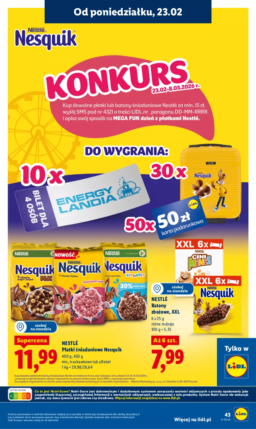 Gazetka promocyjna Lidl - Oferta ważna od 23.02 do 25.02 - ważna 23.02 do 25.02.2026 - strona 43 - produkty: Baton, Danio, Fa, Nesquik, Nestlé