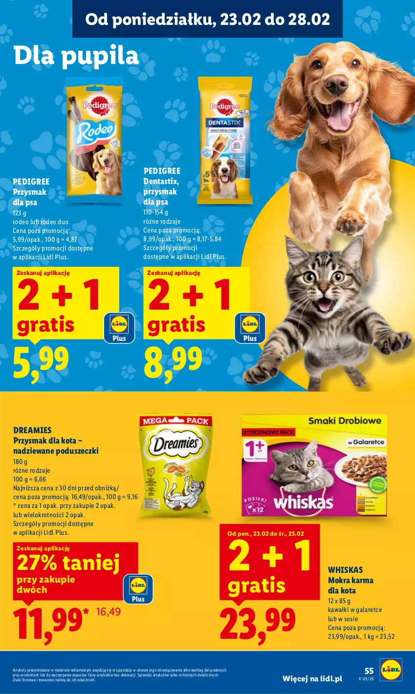 Gazetka promocyjna Lidl - Oferta ważna od 23.02 do 25.02 - ważna 23.02 do 25.02.2026 - strona 55 - produkty: Gala, Gra, Kawa, Mokra karma, Pedigree, Przysmak dla kota, Przysmak dla psa, Sos, Whiskas