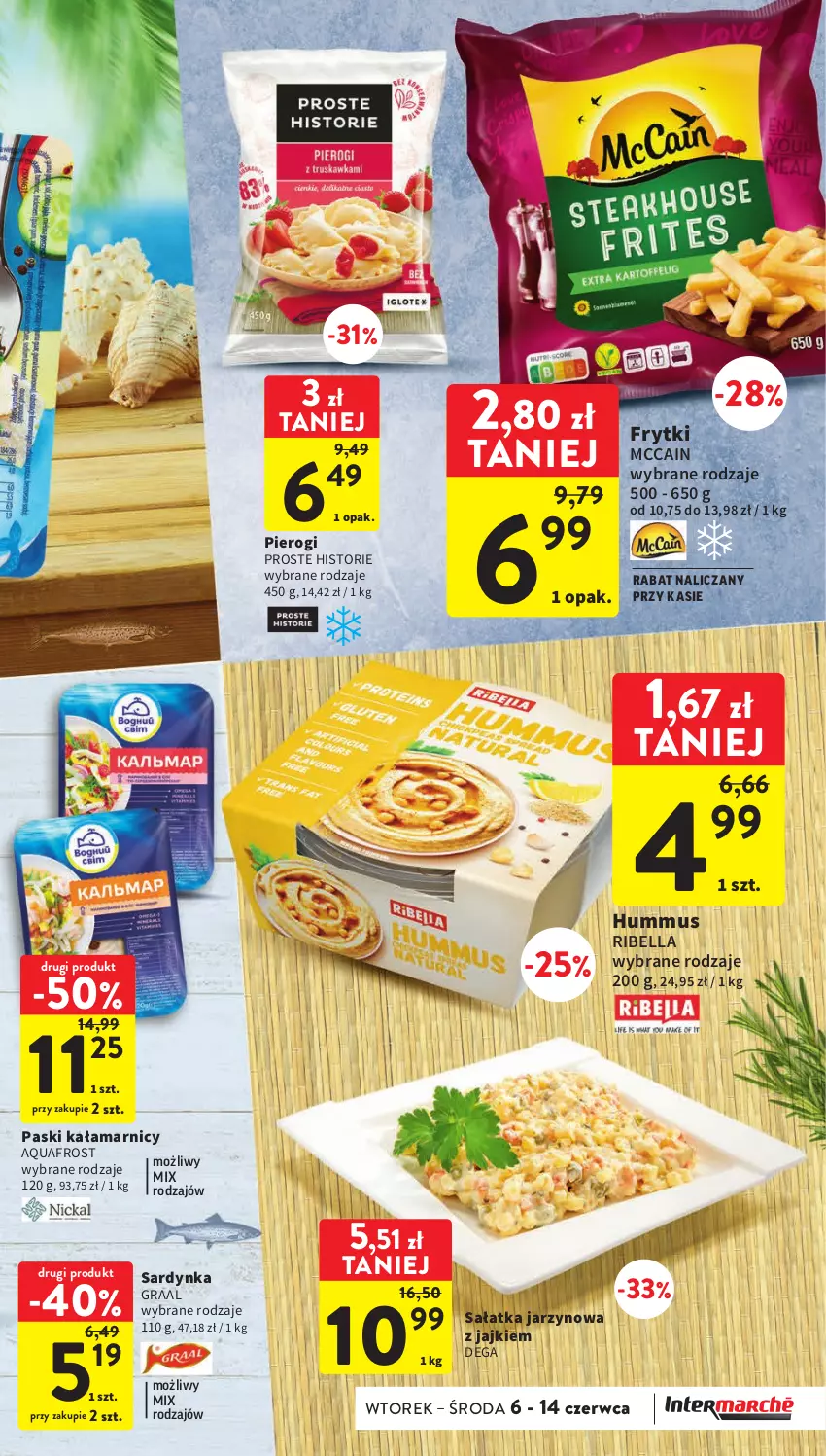 Gazetka promocyjna Intermarche - Gazetka Intermarche - ważna 06.06 do 14.06.2023 - strona 25 - produkty: Bell, Bella, Dega, Frytki, Gra, Graal, Hummus, McCain, Mus, Pierogi, Sałat, Sałatka