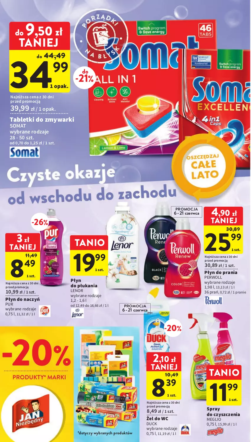 Gazetka promocyjna Intermarche - Gazetka Intermarche - ważna 06.06 do 14.06.2023 - strona 34 - produkty: Duck, Lenor, Perwoll, Płyn do płukania, Płyn do prania, Pur, Somat, Spray do czyszczenia, Tablet, Tabletki do zmywarki, Zmywarki