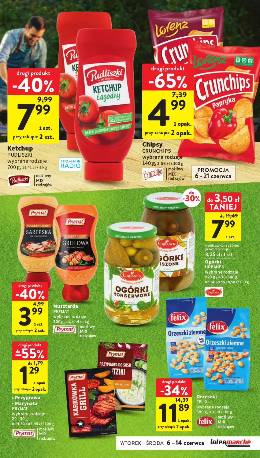 Gazetka promocyjna Intermarche - Gazetka Intermarche - ważna 06.06 do 14.06.2023 - strona 9 - produkty: Chipsy, Crunchips, Felix, Ketchup, Mus, Musztarda, Orzeszki, Prymat, Pudliszki