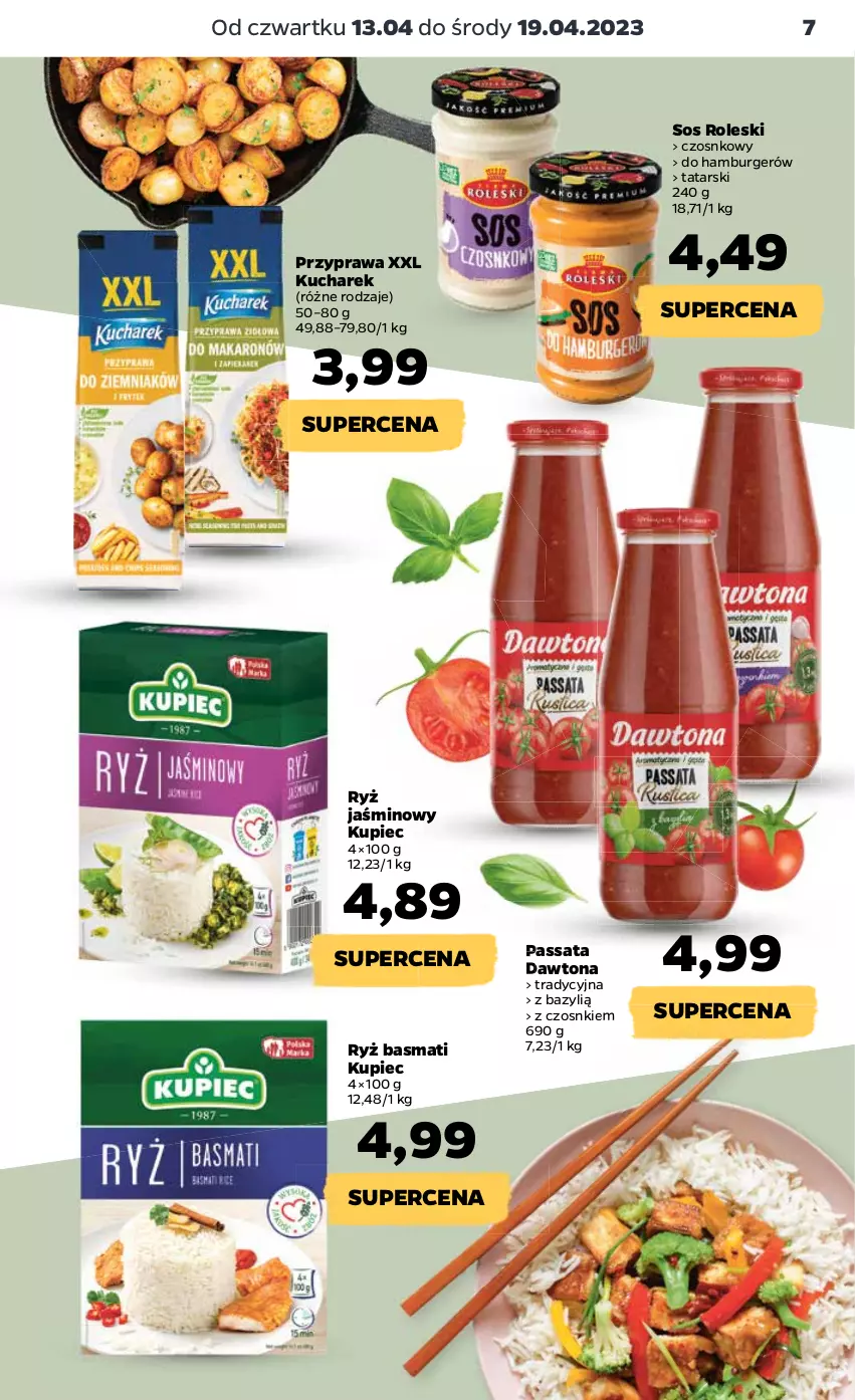 Gazetka promocyjna Netto - Artykuły spożywcze - ważna 13.04 do 19.04.2023 - strona 7 - produkty: Bazyl, Burger, Dawtona, Hamburger, Kucharek, Kupiec, Piec, Ryż, Ryż basmati, Sos