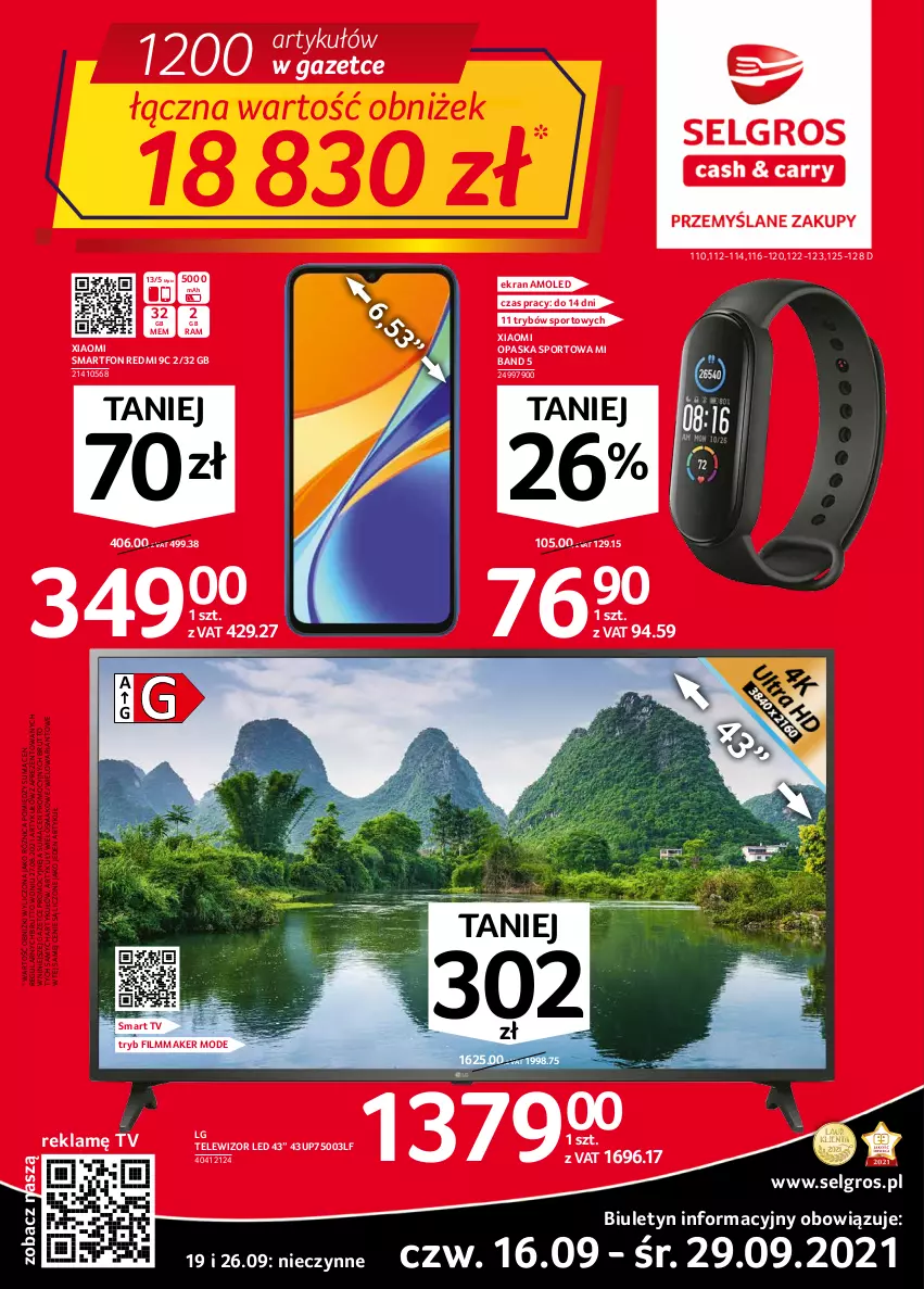 Gazetka promocyjna Selgros - Oferta przemysłowa - ważna 16.09 do 29.09.2021 - strona 1 - produkty: Amol, LG, Opaska, Por, Smart tv, Smartfon, Sport, Telewizor