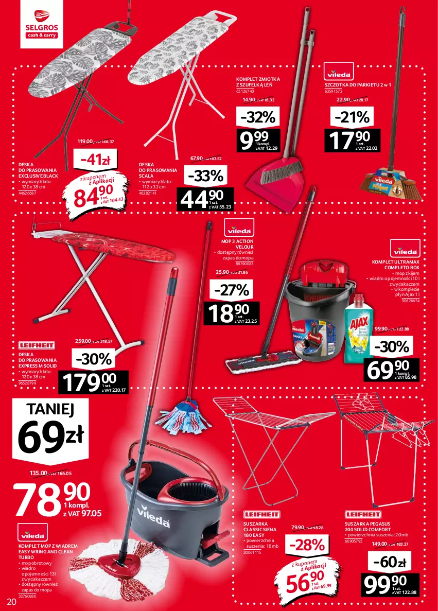 Gazetka promocyjna Selgros - Oferta przemysłowa - ważna 16.09 do 29.09.2021 - strona 20 - produkty: Ajax, Asus, Deska do prasowania, Kije, Lack, Mop, Rama, Suszarka, Szczotka, Wiadro