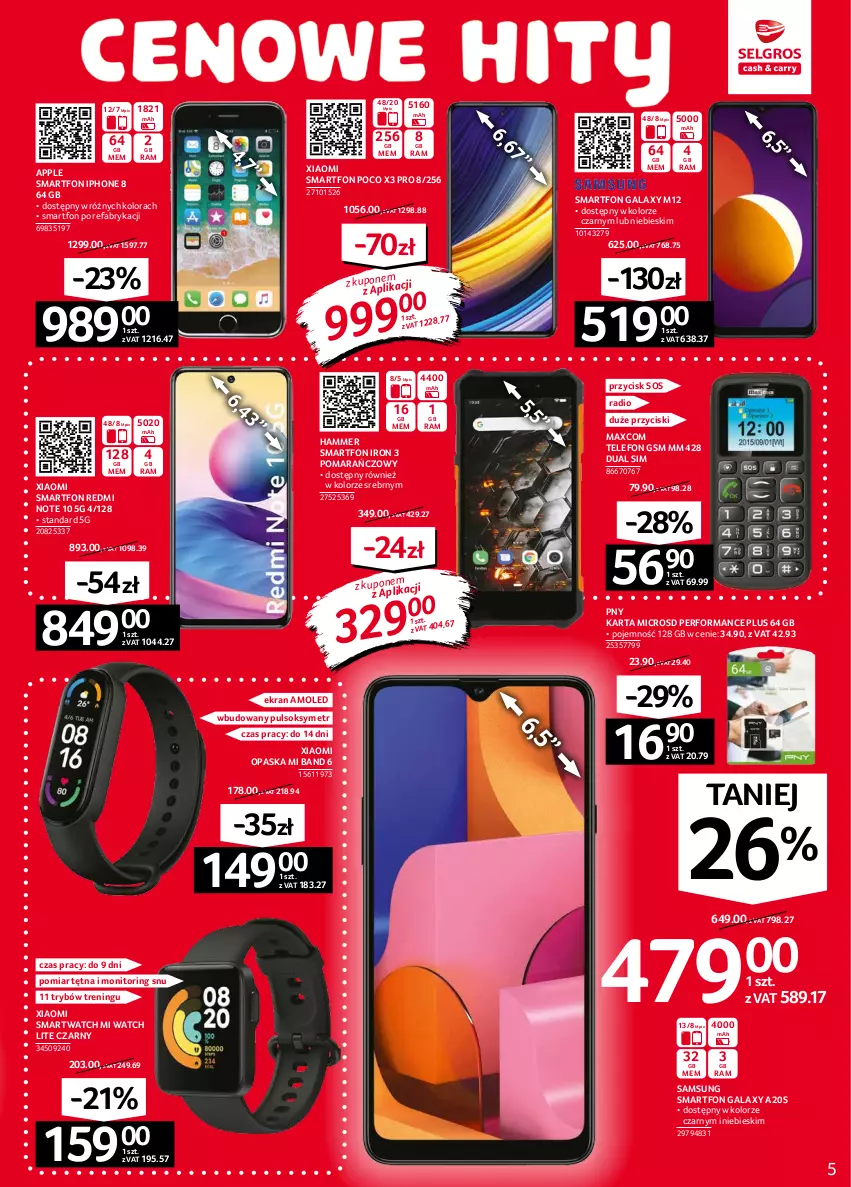 Gazetka promocyjna Selgros - Oferta przemysłowa - ważna 16.09 do 29.09.2021 - strona 5 - produkty: Amol, Fa, Gala, IPhone 8, Monitor, Opaska, Pulsoksymetr, Redmi Note, Samsung, Smartfon, Smartwatch, Sok, Sos, Telefon