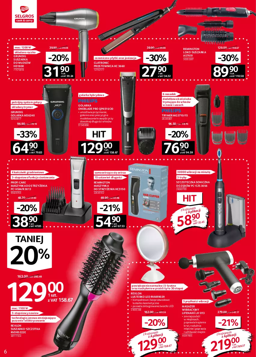 Gazetka promocyjna Selgros - Oferta przemysłowa - ważna 16.09 do 29.09.2021 - strona 6 - produkty: Golarka, Lusterko kosmetyczne, Masażer, Maszynka, Remington, Revlon, Suszarka, Szczoteczka, Szczoteczka soniczna, Szczotka, Szynka, Top