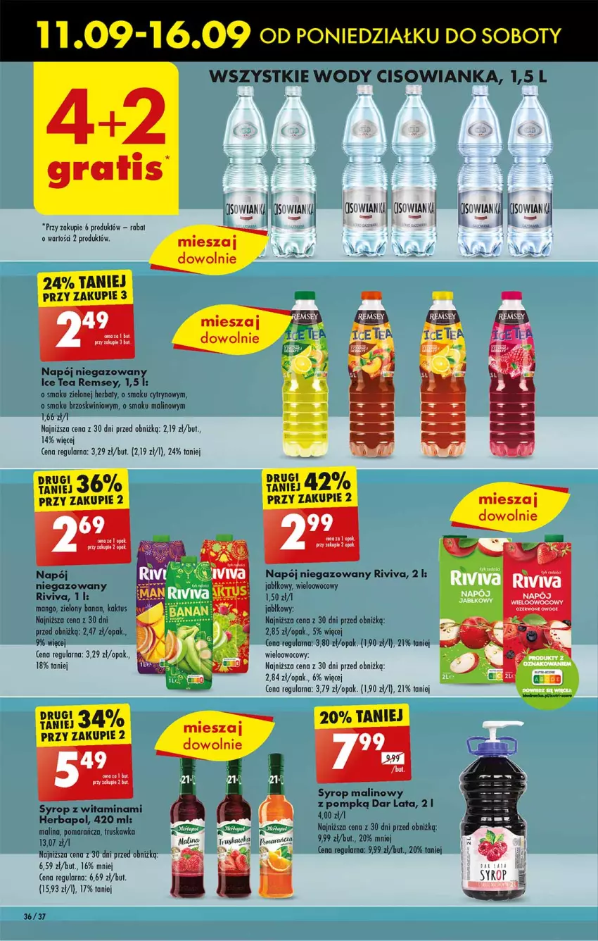 Gazetka promocyjna Biedronka - Od poniedzialku - ważna 11.09 do 16.09.2023 - strona 36 - produkty: Cisowianka, Ice tea, Kaktus, Mango, Napój, Napój niegazowany, Syrop